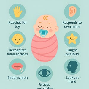 Grafiek met mijlpalen voor baby's van 4 maanden oud – afdrukbare ontwikkelingsposter – pastel kinderkamerdecoratie – tracker voor pasgeborenen – MamaJoy