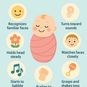 Grafiek met mijlpalen voor 3 maanden oude baby – afdrukbare ontwikkelingstracker – pastel kinderkamerdecoratie – poster vaardigheden pasgeborene – MamaJoy