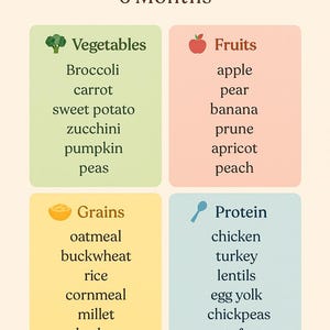 First Baby Foods Chart (6 Months) – Printable Baby Food Guide for Introducing Solids | Baby Meal Starter for New Moms
