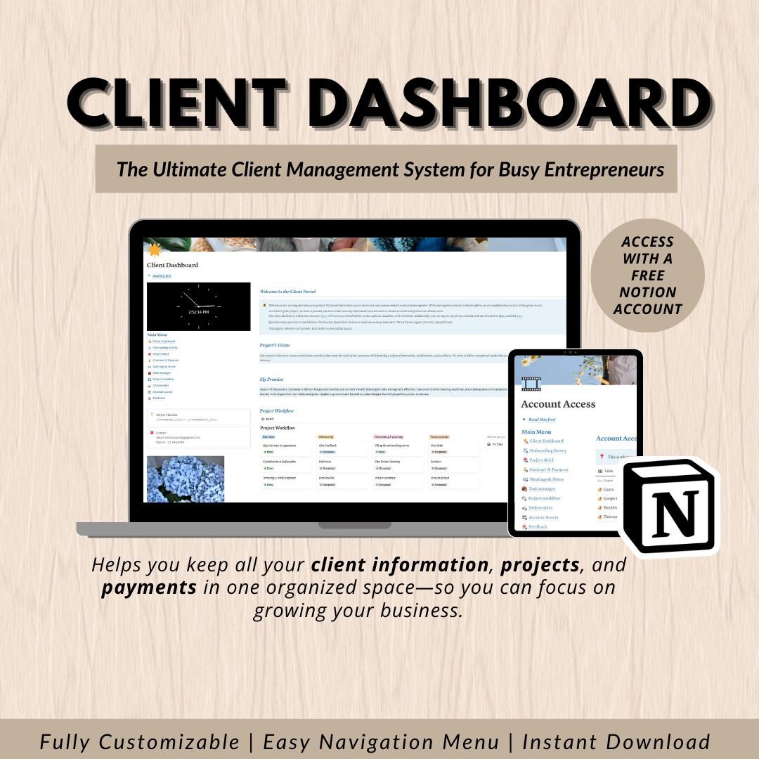 Client Portal Notion Template | Freelancer CRM & Project Dashboard ...