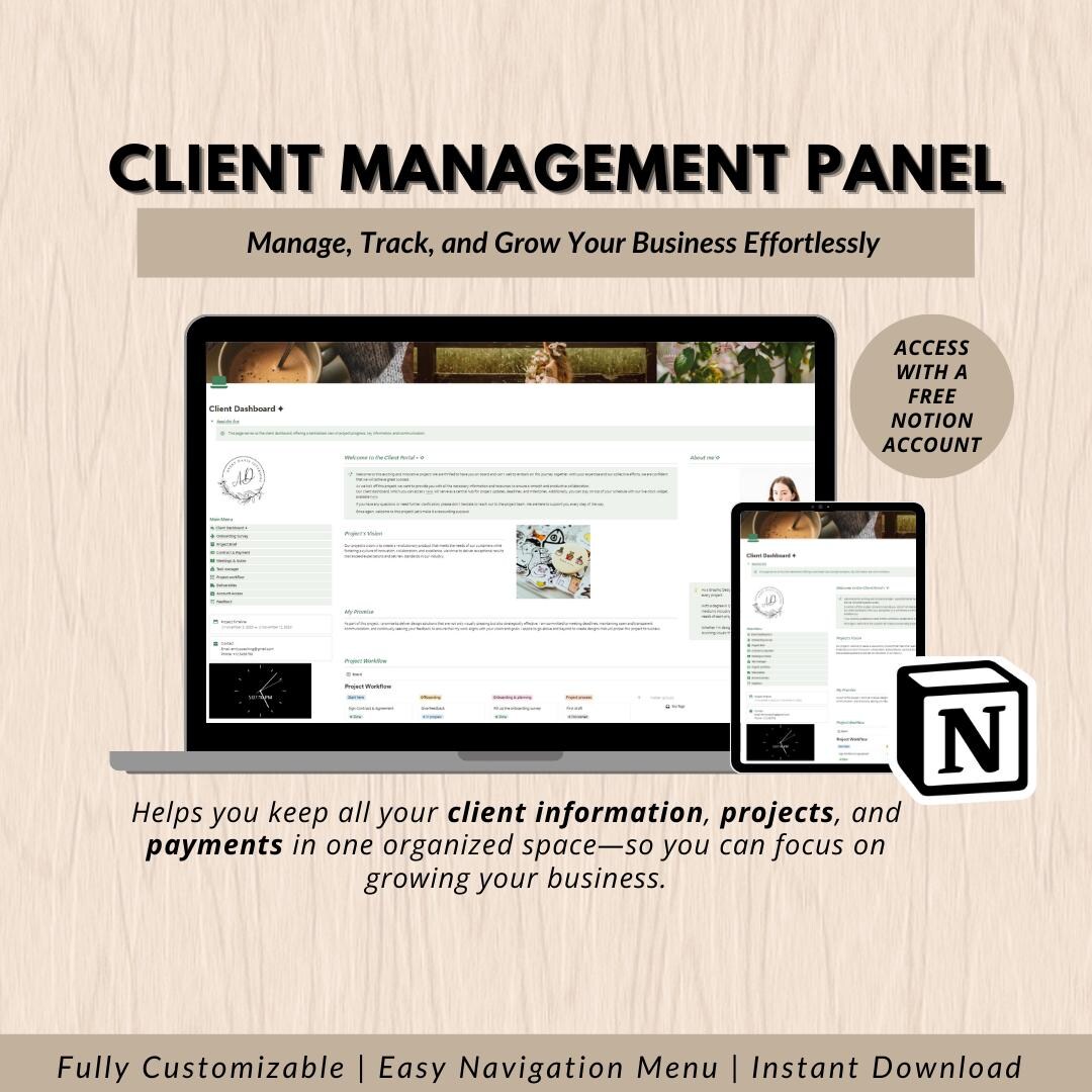 Green Client Portal Notion Template | Freelancer CRM & Project ...