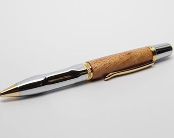 Wood Ballpoint Pen - Sierra-Grip Twist Style - Hawaiian Koa with Chrome and Gold Accents (Gift Ready)