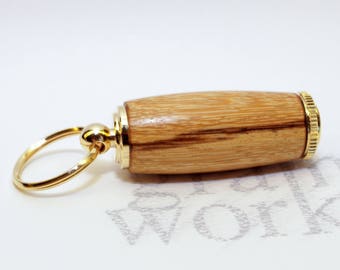 Wood Deluxe Pill Holder Key Chain - Marblewood with 10K Gold Accents (Gift Ready)