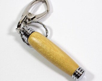 Wood Bag Charm / Secret Compartment Key Chain - Yellowheart Wood with Chrome Accents (Gift Ready)