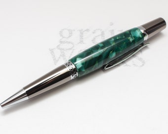 Wood Ballpoint Pen - Elegant Sierra Twist Style - Forest Pebble Acrylic with Gun Metal and Chrome Accents (Gift Ready)