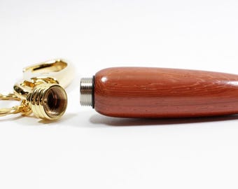 Wood Bag Charm / Secret Compartment Key Chain - Padauk Wood with Gold Accents (Gift Ready)
