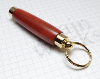 Secret Compartment Key Chain - Redheart Wood with 10kt Gold Accents (Gift Ready)