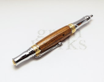 Wood Ballpoint Pen - Nouveau Sceptre Style - Bocote with 24K Gold & Chrome Accents (Gift Ready)