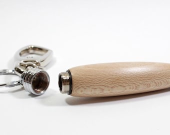 Wood Bag Charm Secret Compartment Key Chain Sycamore Wood with Chrome Accents Gift Ready