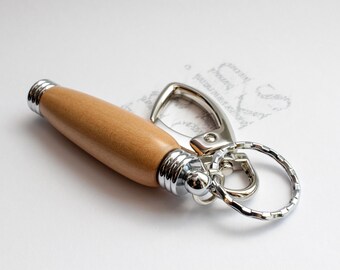 Wood Bag Charm / Secret Compartment Key Chain - Sugar Maple with Chrome Accents (Gift Ready)