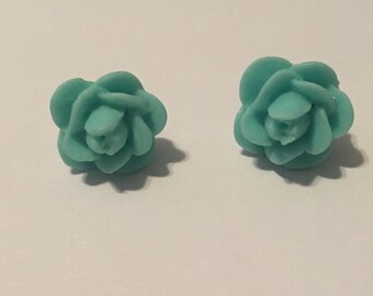 Mint Green Rose  Earrings -  Rose Stud Earrings - Light Earrings