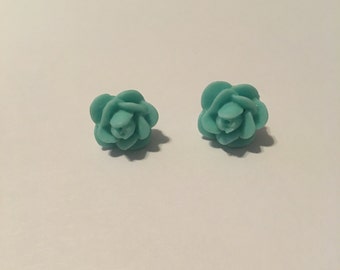 Mint Green Rose  Earrings -  Rose Stud Earrings - Light Earrings