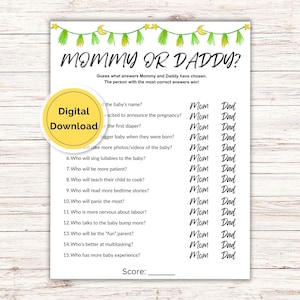 Guess Who Mommy or Daddy Game, Baby Shower Game, Party Games, Printable Trivia Game, Neutral Minimalist Baby Shower Game, Digital Game