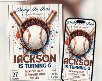 Editable Baseball Birthday Party Invitation, Sports Birthday Invitation, Swing on Over, Rookie of the Year, Editable Canva Template