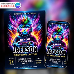 Editable Roblox Invitation, Roblox Invite, Game Birthday, Roblox Boy Birthday, Editable Template Invitation, Kids Invite, Roblox Party