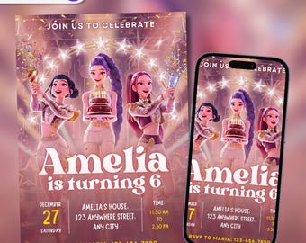 Kpop Demon Hunters Invitation, Kpop Birthday Invite, Editable Canva Template, Huntrix Birthday Party Invite (Digital Download)