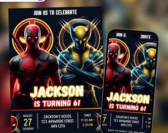 Deadpool and Wolverine Birthday Party, Printable Invitation, Party Invitation, Canva Editable,DIY