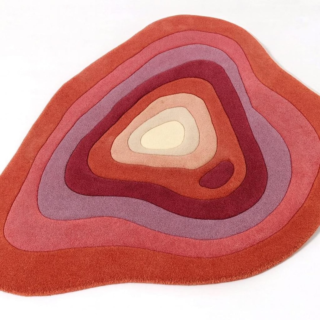 Hand-tufted Wool Rug, Abstract Topographic Wave Carpet, Sunset Gradient ...