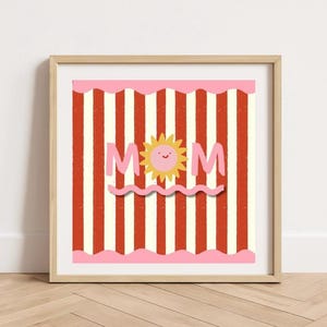 Affiche MOM rayée - Soleil rose rétro - Cadeau maman - Déco murale