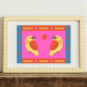 Affiche LOVE (oiseaux) - déco murale - carte postale - Poster original - Cadeau naissance, enfant ou adultes