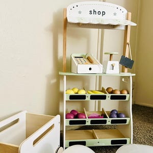マーケットスタンド、子供向けロールプレイ、ファーマーズマーケット、スーパーマーケットとカート、子供向けスタンド、果物とレジのあるショップ、スケール
