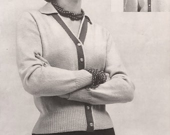 1950's Style Women's Cardigan Pattern, Collared or Uncollared, Style 2600