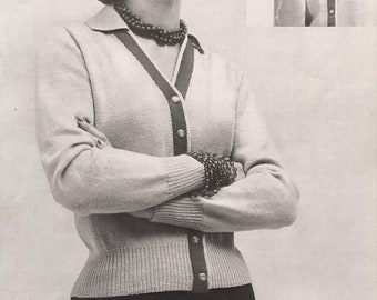 1950's Style Women's Cardigan Pattern, Collared or Uncollared, Style 2600
