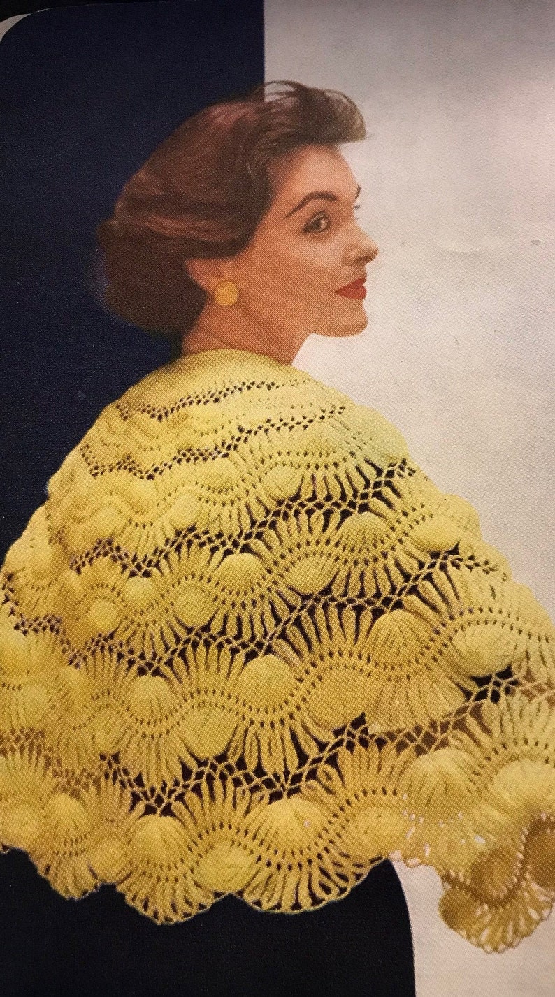 Crocheted Hairpin Lace Cape/Shawl Pattern, 1950's image 1