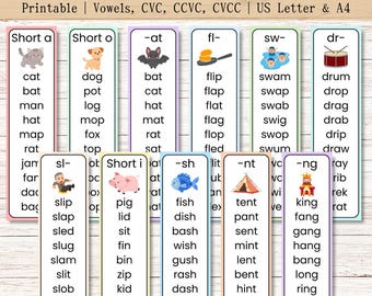 Printable Phonics Flashcards for Kids – cvc, ccvc and cvcc Words, Preschool & Toddler Reading Activity, Learn to Read Homeschool Resources
