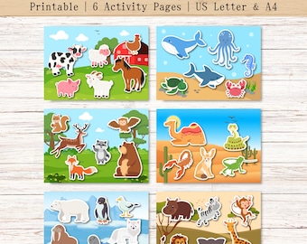 Animal Habitat Matching Busy Book, Printable Matching Activity, Preschool & Kindergarten, Learning Busy Binder Montessori Activity PRINTABLE