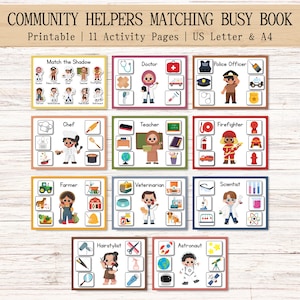 Community Helpers Preschool Matching Activity, Professions Printable Activity, Jobs and Occupations Worksheets, Printable Toddler Learning