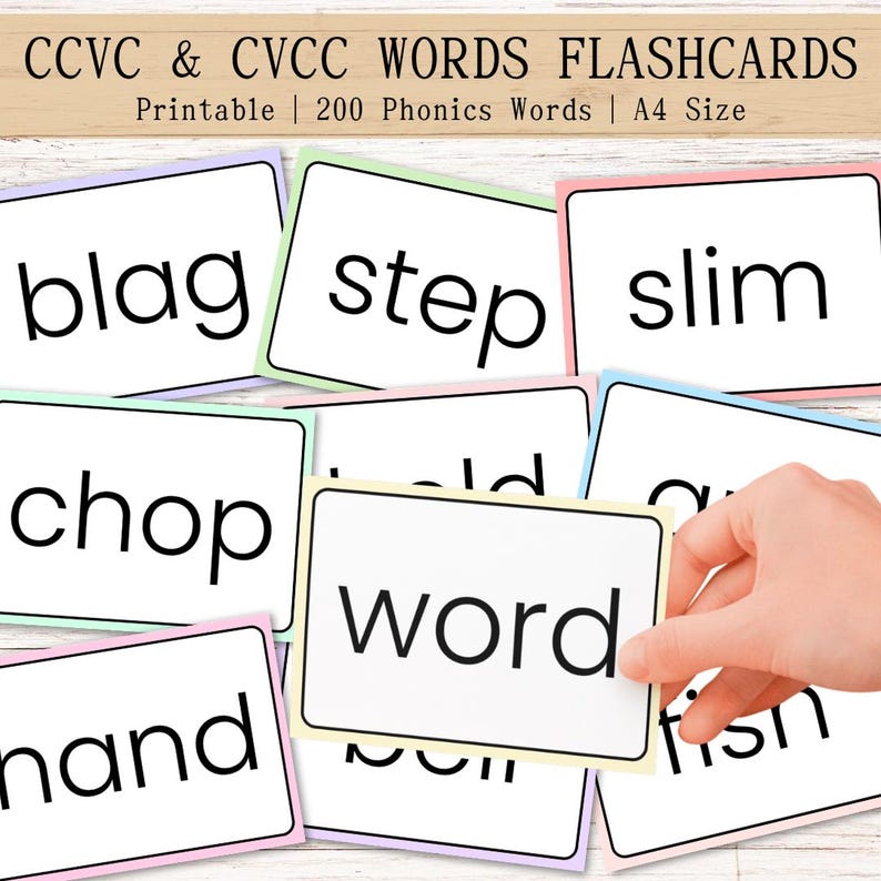 CCVC and CVCC Word Flashcards – Printable Phonics Learning Cards ...