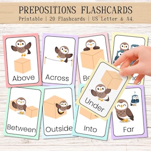 Prepositions Flashcards for Kids, Printable Learning Cards, Montessori Flashcards, Educational Printable Flashcards, Preposition Card, Pre-K
