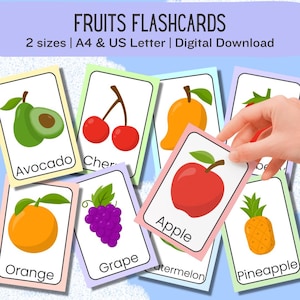 50 Fruits Flashcards | Printable Flashcards | Preschool Flashcards | Toddler Flashcards | Educational Cards | Homeschool | Digital Download