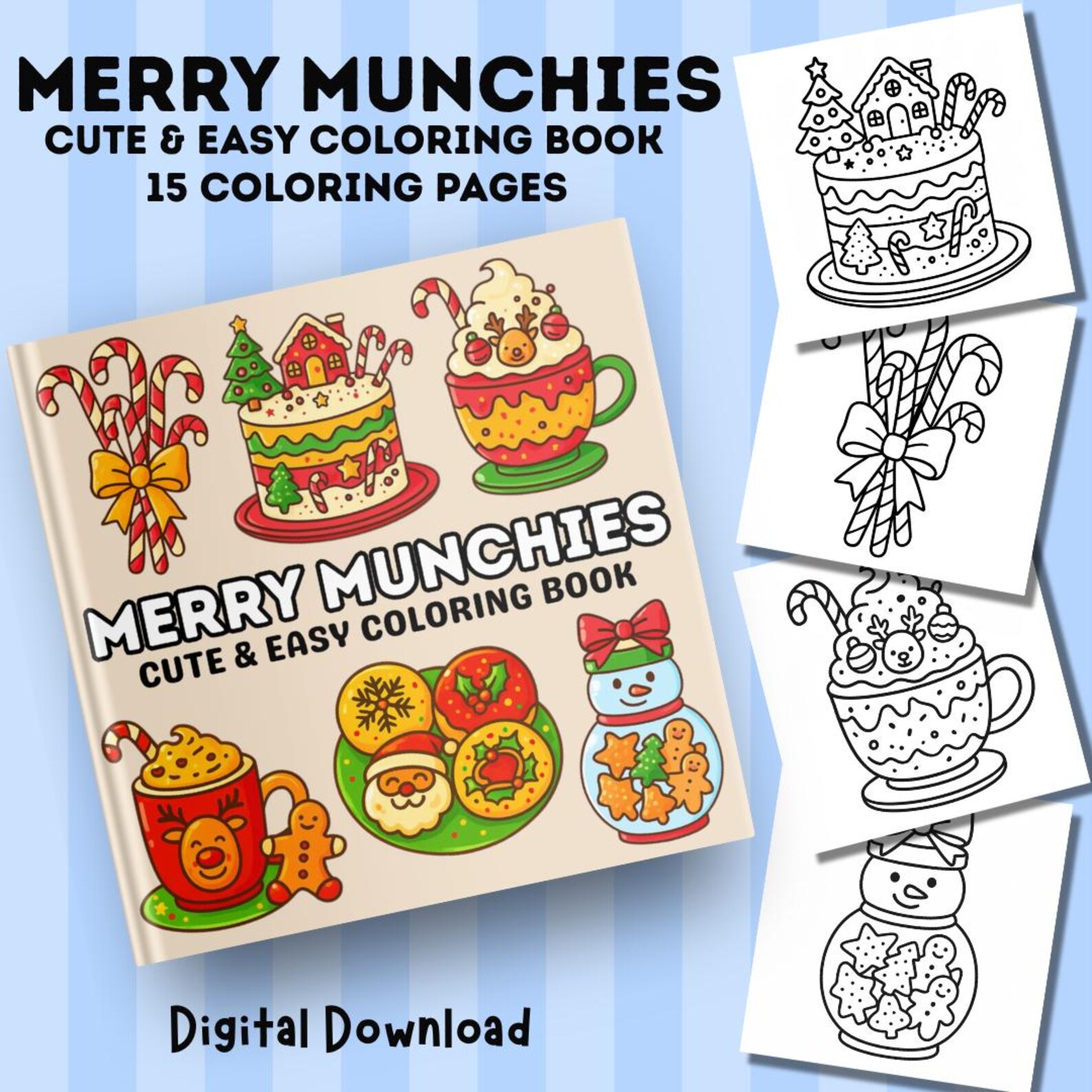 Cozy Christmas Coloring Book, Christmas Food Coloring Pages, Cozy