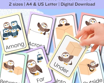Prepositions Flashcards for Kids – Printable Learning Cards, Digital Download, Toddler & Preschool Grammar Activity (A4/US Letter)