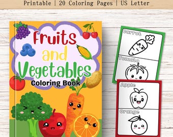 Fruits & Vegetables Coloring Book for Kids – Printable Kids Coloring Sheets, Vegetables Coloring Pages, Fruits Coloring Pages, Kindergarten