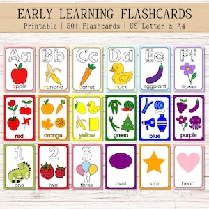 Vorschul Karteikarten Set für Kinder - Alphabet, Zahlen, Farben & Formen Karteikarten, druckbare Lernkarten, digitaler Download