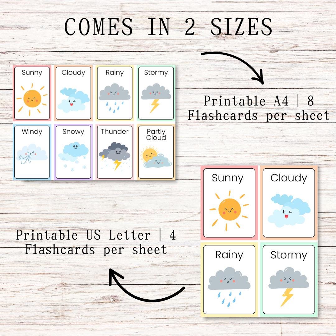 Weather Flashcards for Kids – Printable Learning Cards, Digital ...