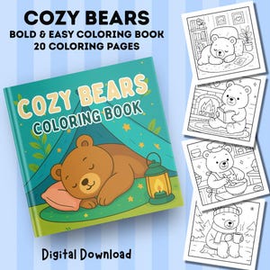 Cozy Bear Coloring Book | Cute and Comfy Coloring Book | 20 Adorable Line Art Pages for Kids & Adults | Instant PDF Download