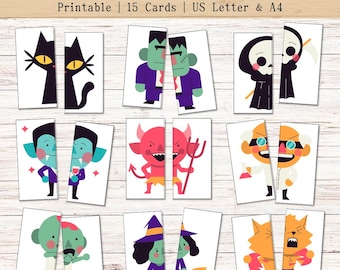 Halloween Matching Game, Halloween Printable Game, Halloween Puzzle for Kids, Montessori Flashcards, Toddler Learning Activity Printable PDF