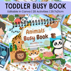 Animals Theme Busy Book for Toddlers – Editable Preschool Learning Binder, Quiet & Educational Activity Pages for Kids (Digital Download)