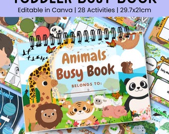 Animals Theme Busy Book for Toddlers – Editable Preschool Learning Binder, Quiet & Educational Activity Pages for Kids (Digital Download)