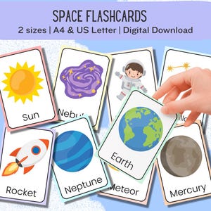Space Flashcards: Solar System Learning for Toddlers – Printable Flashcards, Digital Download, Preschool Kids Activity (A4/US Letter)