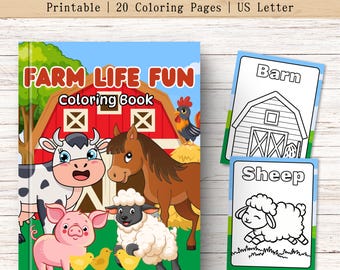 Farm Life Coloring Book – Printable Farm Animals Coloring Pages for Kids, Kids Coloring Sheets (Digital Download)