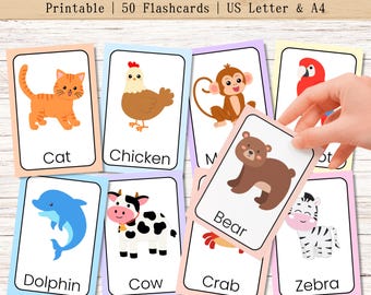 Tarjetas didácticas de animales para niños: tarjetas de aprendizaje imprimibles, tarjetas didácticas Montessori, tarjetas didácticas educativas imprimibles, tarjetas de aprendizaje de animales, preescolar.