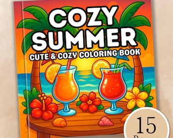 Cozy Summer Coloring Pages – Relaxing Summer Illustrations, Printable Summer Coloring Book for Adult & Kids (Digital Download)