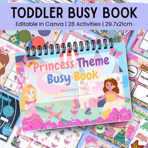 Princess Theme Busy Book for Toddlers – Editable Preschool Learning Binder, Quiet & Educational Activity Pages for Kids (Digital Download)