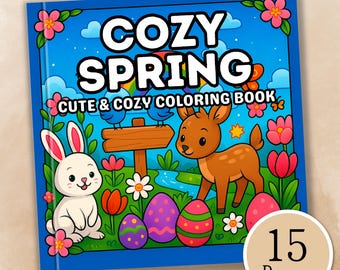 Przytulne wiosenne kolorowanki – relaksujące ilustracje wiosny, kolorowanka wiosenna do druku dla dorosłych i dzieci (wersja cyfrowa do pobrania)