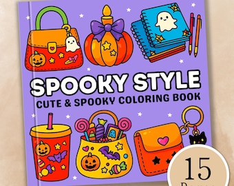 Spooky Style Coloring Book, Cute Halloween Aesthetic Coloring Pages, Girly Spooky Accessories, Cozy Halloween, Instant Digital Download PDF